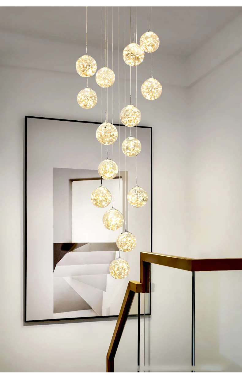 Modern LED Glass Ball Dimmable Chandelier Staircase Lustre Living Room Chandelier Lustre Home Decoration Ceiling Chandelier Modern LED Glass Ball Dimmable Chandelier Staircase Lustre Living Room Chandelier Lustre Home Decoration Ceiling Chandelier