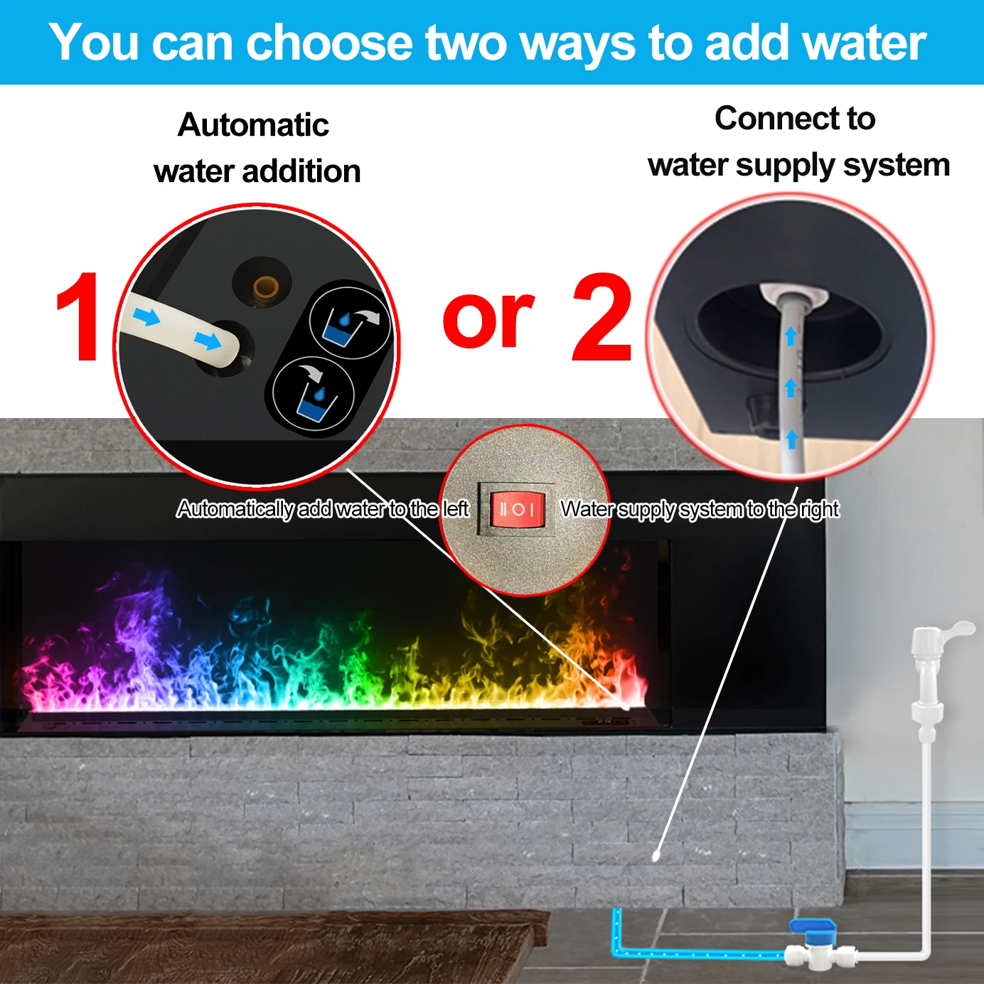 Smart Home 3D Fireplace Water Steam Humidifier LED Decorative