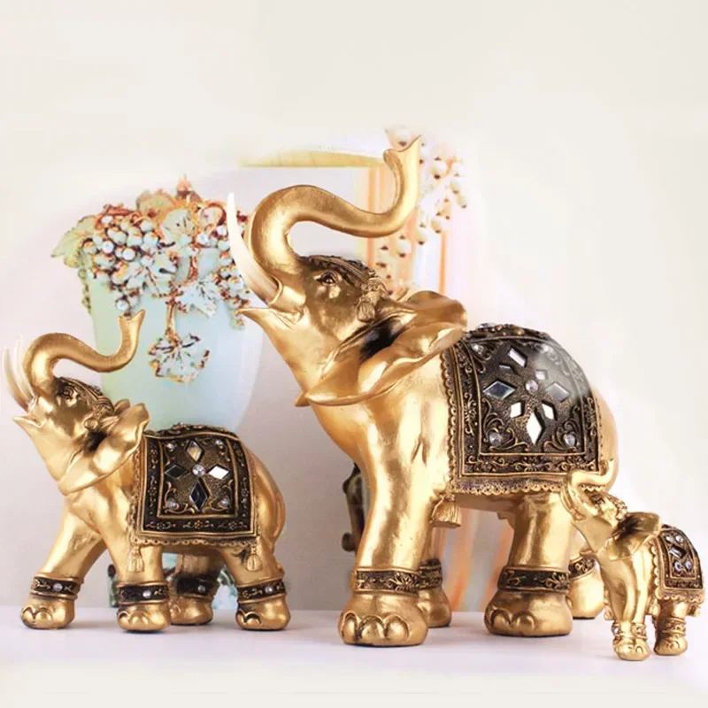 1PC Golden Resin Elephant Statue 1PC Golden Resin Elephant Statue