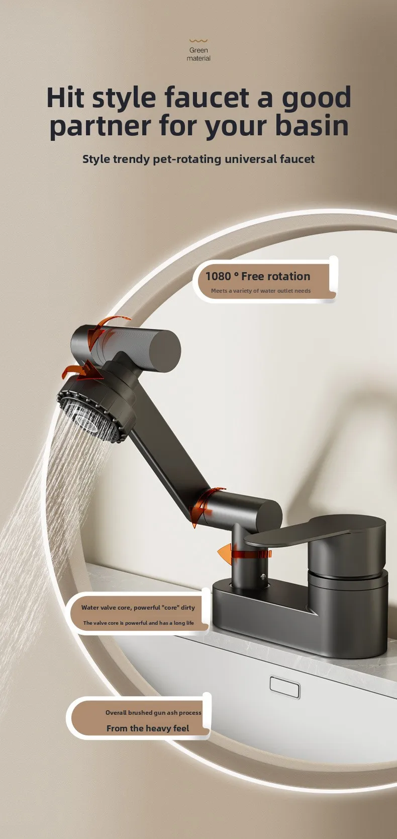 2 Modes Nozzle Tap Rotation Household Mixing Valve