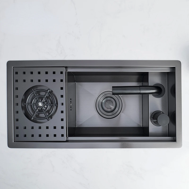 304 Stainless Steel Single-Bowl Kitchen Sink with Hidden Cup Washer and Narrow Basin Color : A1 Brushed NO TAP|A2 Gray NO tap|B1 Brushed With tap|B2 Gray with TAP 304 Stainless Steel Single-Bowl Kitchen Sink with Hidden Cup Washer and Narrow Basin Color : A1 Brushed NO TAP|A2 Gray NO tap|B1 Brushed With tap|B2 Gray with TAP