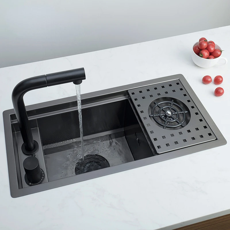 304 Stainless Steel Single-Bowl Kitchen Sink with Hidden Cup Washer and Narrow Basin