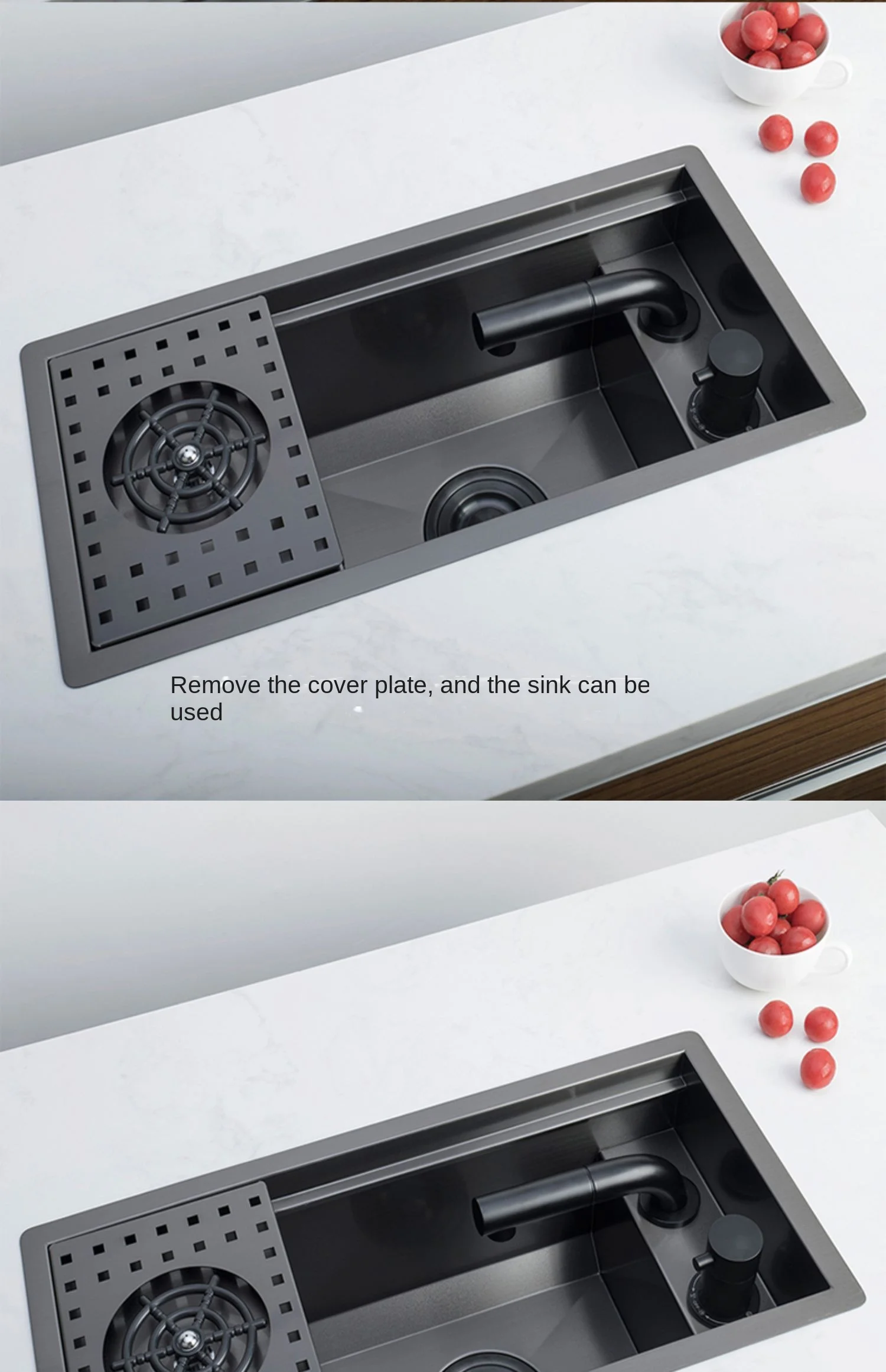 304 Stainless Steel Single-Bowl Kitchen Sink with Hidden Cup Washer and Narrow Basin