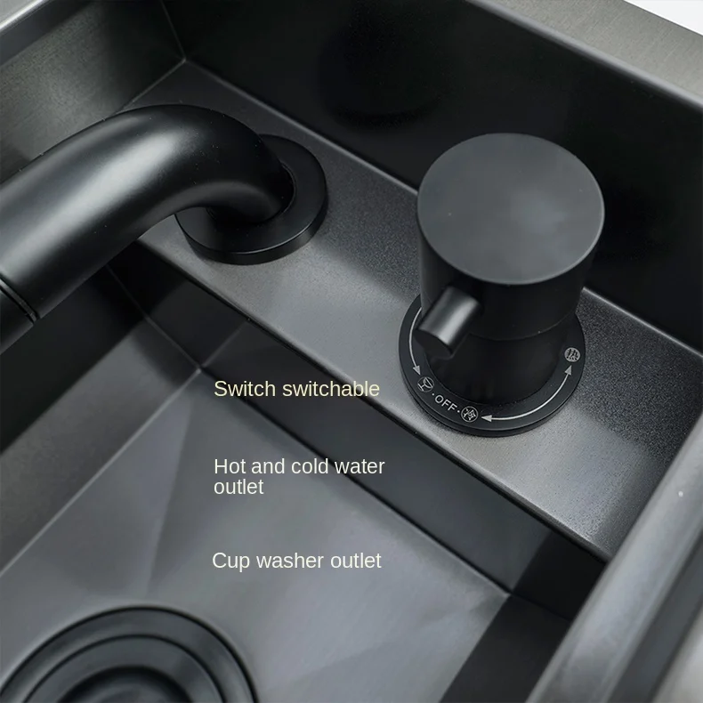 304 Stainless Steel Single-Bowl Kitchen Sink with Hidden Cup Washer and Narrow Basin