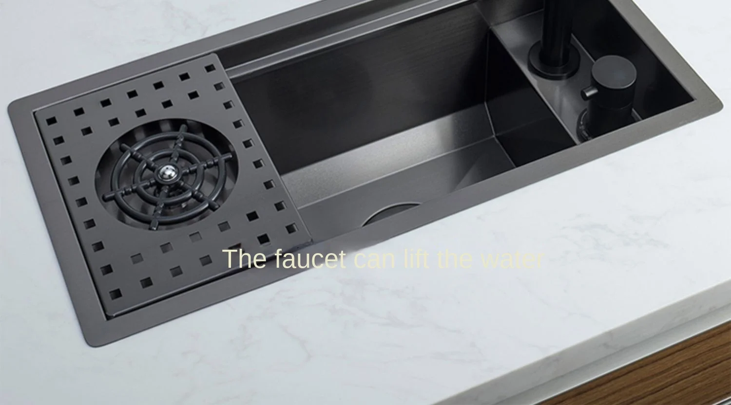 304 Stainless Steel Single-Bowl Kitchen Sink with Hidden Cup Washer and Narrow Basin