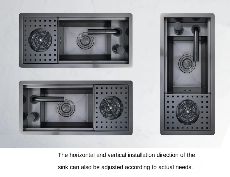 304 Stainless Steel Single-Bowl Kitchen Sink with Hidden Cup Washer and Narrow Basin