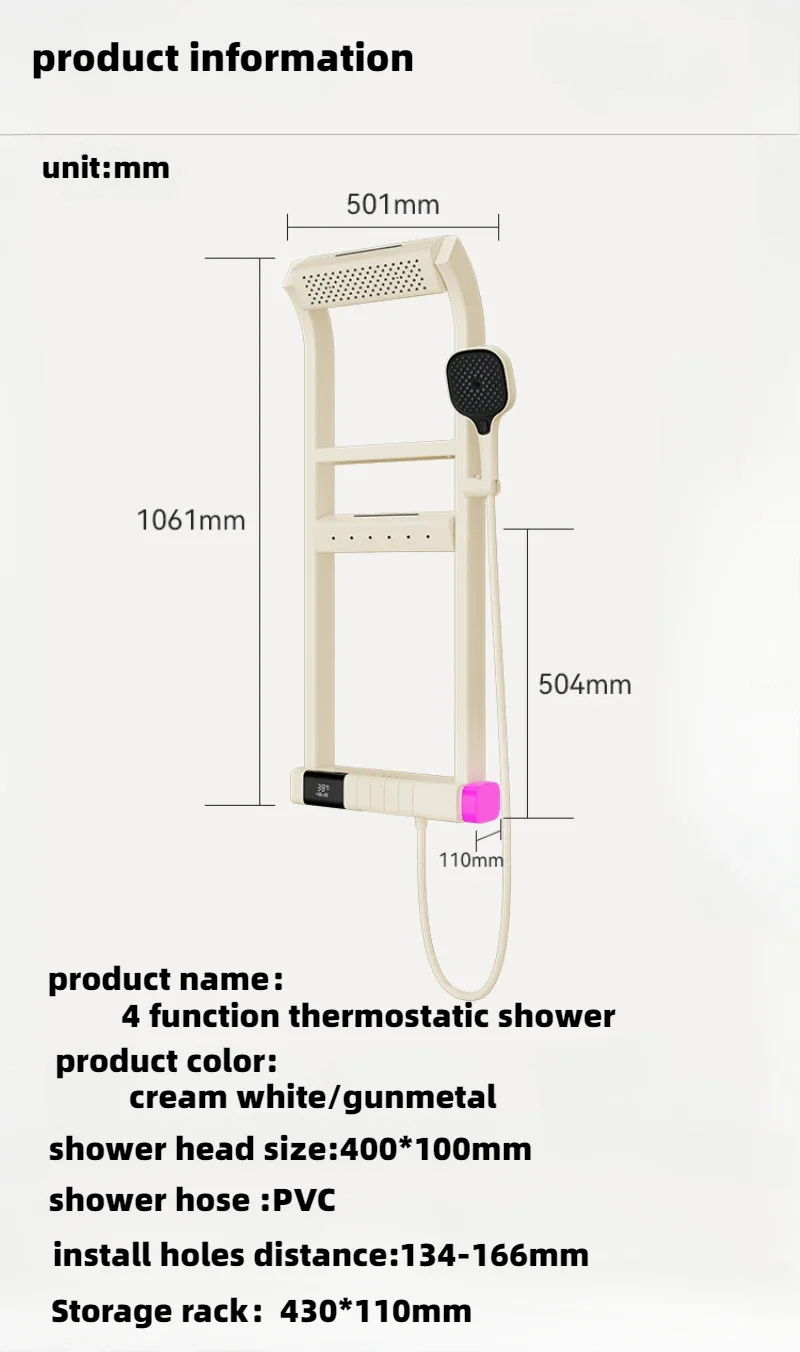 Multi-Function Thermostatic Shower System with Digital Display