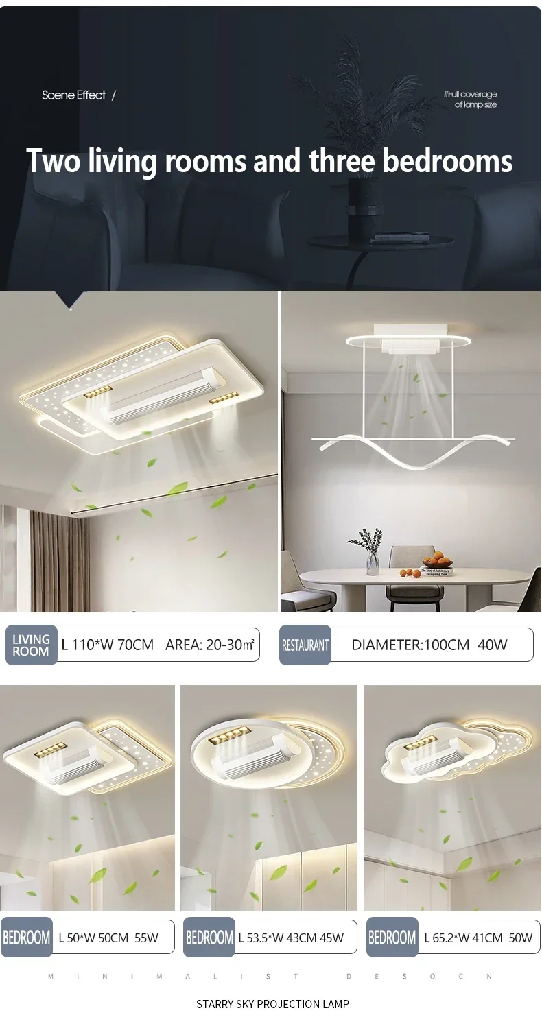 Ceiling Fans Quiet Invisible Leafless Electric Fan Led Lamp