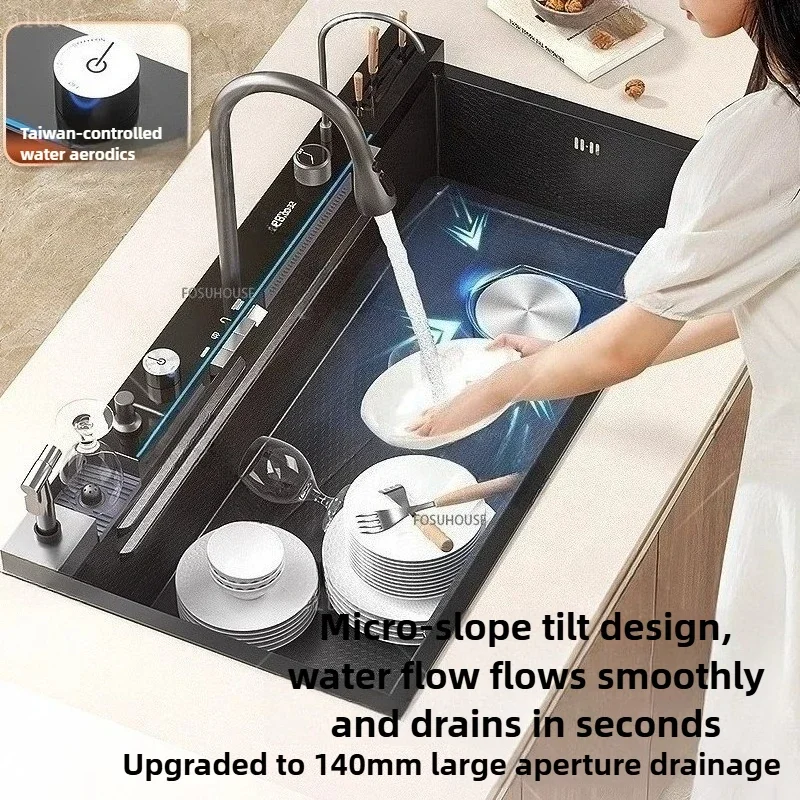 304 Stainless Steel Kitchen Sink with Waterfall KITCHEN & DINNING Color : A-68x45cm|A-75x45cm|A-80x45cm|B-88x48cm|C-100x50cm|D-90x50cm|E-68x45cm|E-75x45cm|E-80x45cm 304 Stainless Steel Kitchen Sink with Waterfall KITCHEN & DINNING Color : A-68x45cm|A-75x45cm|A-80x45cm|B-88x48cm|C-100x50cm|D-90x50cm|E-68x45cm|E-75x45cm|E-80x45cm