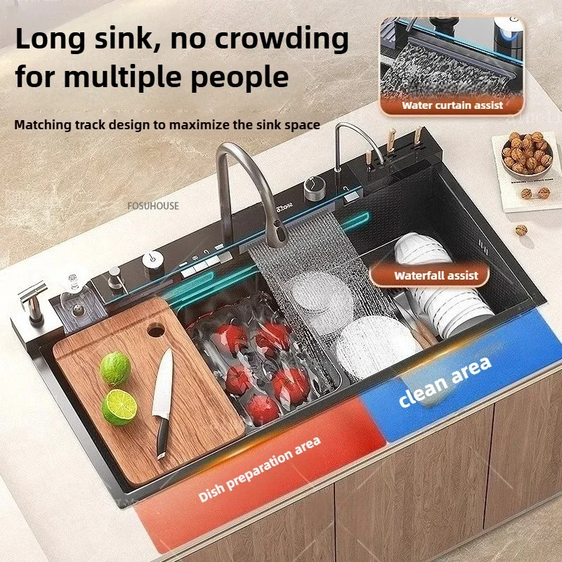 304 Stainless Steel Kitchen Sink with Waterfall KITCHEN & DINNING Color : A-68x45cm|A-75x45cm|A-80x45cm|B-88x48cm|C-100x50cm|D-90x50cm|E-68x45cm|E-75x45cm|E-80x45cm 304 Stainless Steel Kitchen Sink with Waterfall KITCHEN & DINNING Color : A-68x45cm|A-75x45cm|A-80x45cm|B-88x48cm|C-100x50cm|D-90x50cm|E-68x45cm|E-75x45cm|E-80x45cm