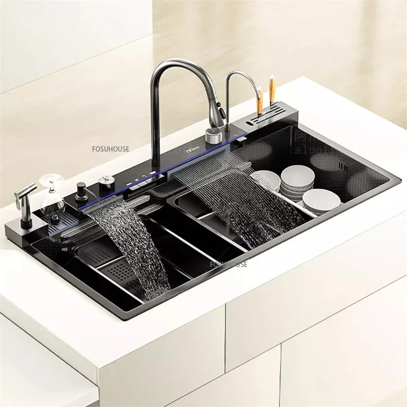 304 Stainless Steel Kitchen Sink with Waterfall KITCHEN & DINNING Color : A-68x45cm|A-75x45cm|A-80x45cm|B-88x48cm|C-100x50cm|D-90x50cm|E-68x45cm|E-75x45cm|E-80x45cm 304 Stainless Steel Kitchen Sink with Waterfall KITCHEN & DINNING Color : A-68x45cm|A-75x45cm|A-80x45cm|B-88x48cm|C-100x50cm|D-90x50cm|E-68x45cm|E-75x45cm|E-80x45cm