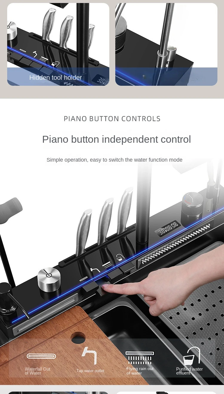 Large Single Slot Kitchen 304 Stainless Steel Waterfall Sink