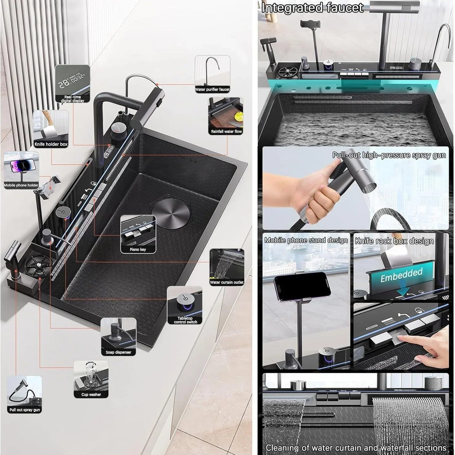 Large Single Slot Kitchen 304 Stainless Steel Waterfall Sink KITCHEN & DINNING Color : 75cmx45cm|80cmx45cm|85cmx45cm Large Single Slot Kitchen 304 Stainless Steel Waterfall Sink KITCHEN & DINNING Color : 75cmx45cm|80cmx45cm|85cmx45cm