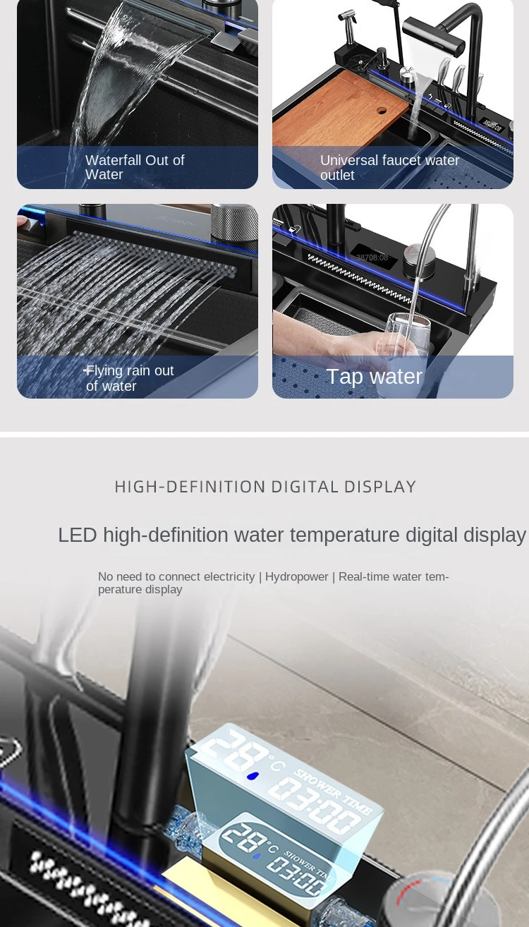 Large Single Slot Kitchen 304 Stainless Steel Waterfall Sink