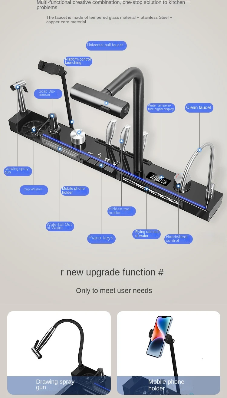 Large Single Slot Kitchen 304 Stainless Steel Waterfall Sink