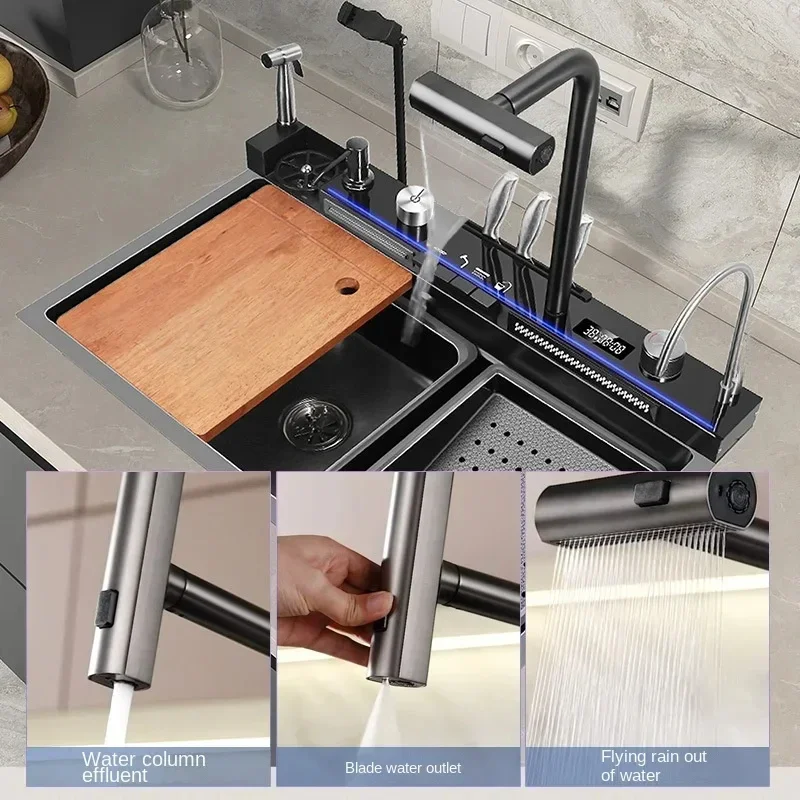 Large Single Slot Kitchen 304 Stainless Steel Waterfall Sink KITCHEN & DINNING Color : 75cmx45cm|80cmx45cm|85cmx45cm Large Single Slot Kitchen 304 Stainless Steel Waterfall Sink KITCHEN & DINNING Color : 75cmx45cm|80cmx45cm|85cmx45cm