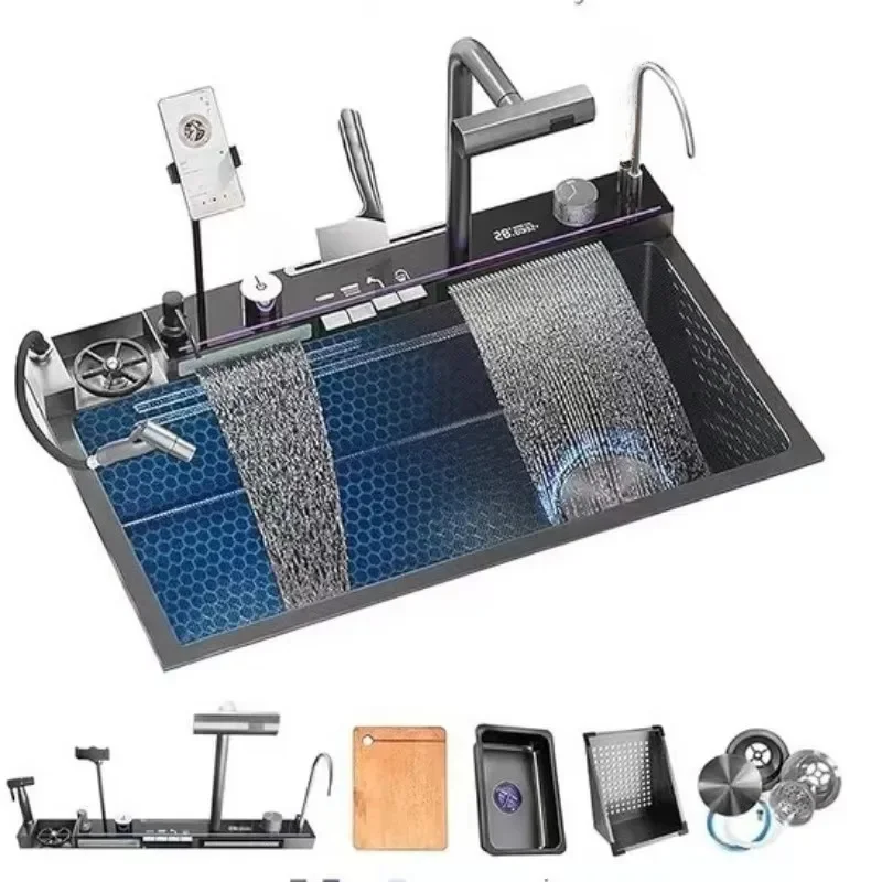 Large Single Slot Kitchen 304 Stainless Steel Waterfall Sink Large Single Slot Kitchen 304 Stainless Steel Waterfall Sink