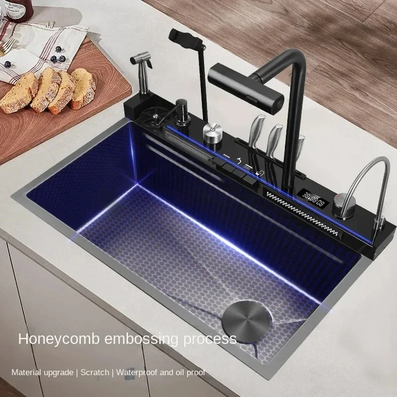 Large Single Slot Kitchen 304 Stainless Steel Waterfall Sink KITCHEN & DINNING Color : 75cmx45cm|80cmx45cm|85cmx45cm Large Single Slot Kitchen 304 Stainless Steel Waterfall Sink KITCHEN & DINNING Color : 75cmx45cm|80cmx45cm|85cmx45cm