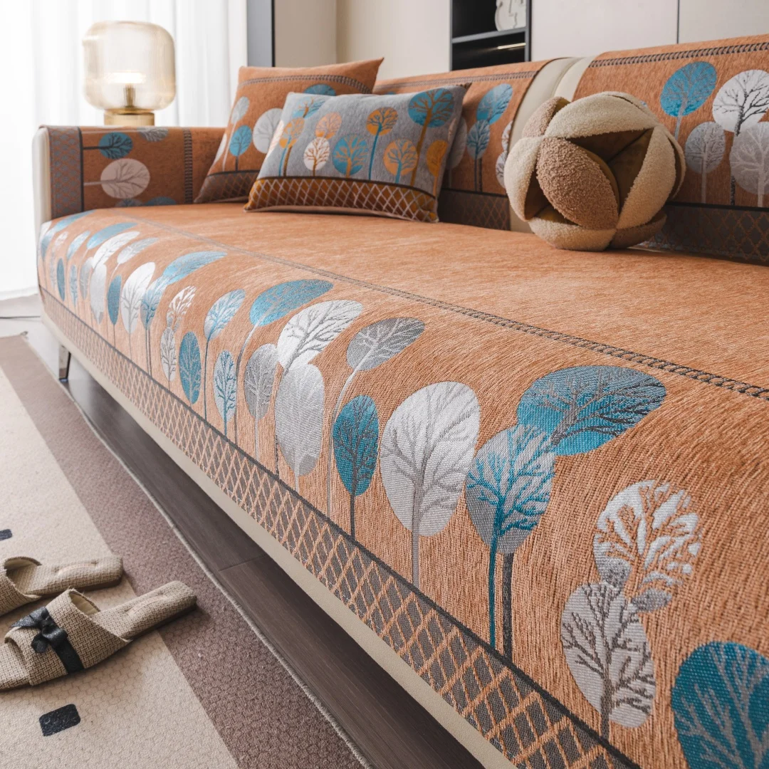 Boho Full Moon Tree Jacquard Chenille Sofa Cover for Living Room