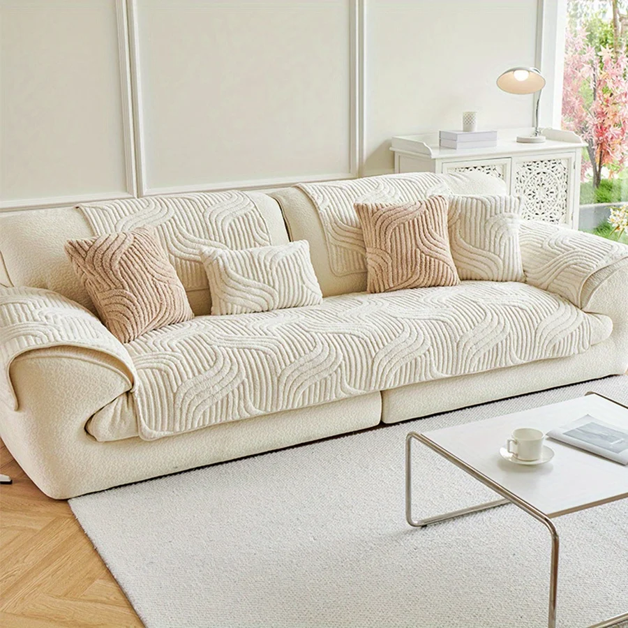 1pc Velvet Sofa Cover Cream Style Striped Sofa Towel 1pc Velvet Sofa Cover Cream Style Striped Sofa Towel