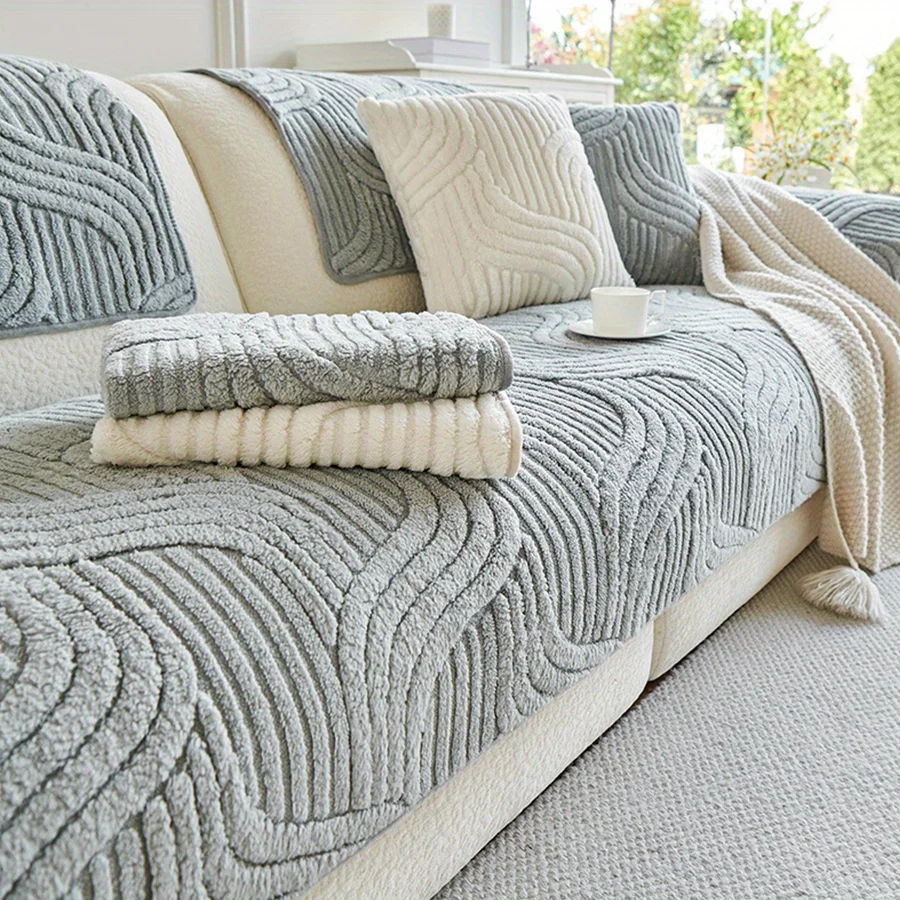 1pc Velvet Sofa Cover Cream Style Striped Sofa Towel 1pc Velvet Sofa Cover Cream Style Striped Sofa Towel