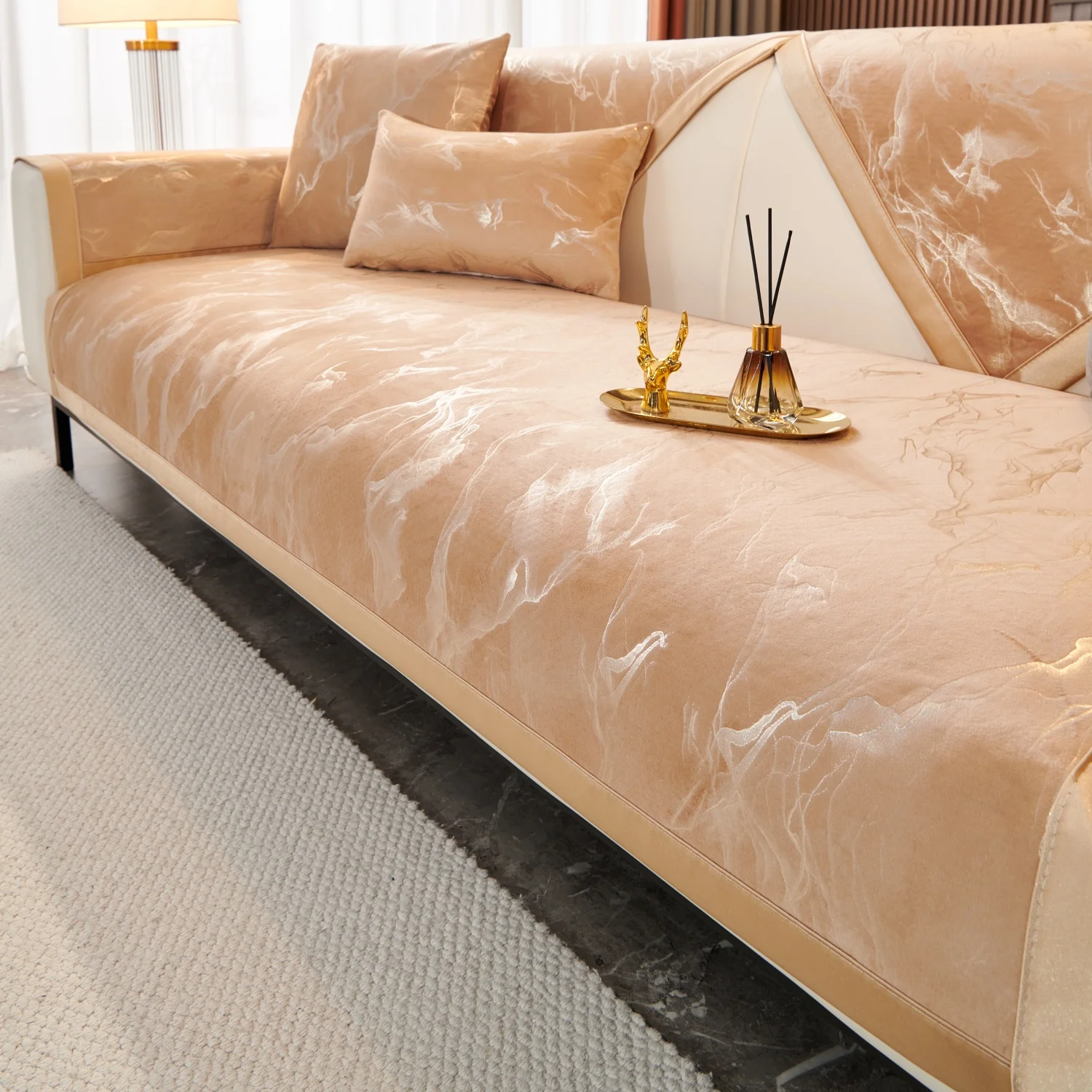 Marble Lines print velvet Sofa Cover for L Shape Sofa Covers