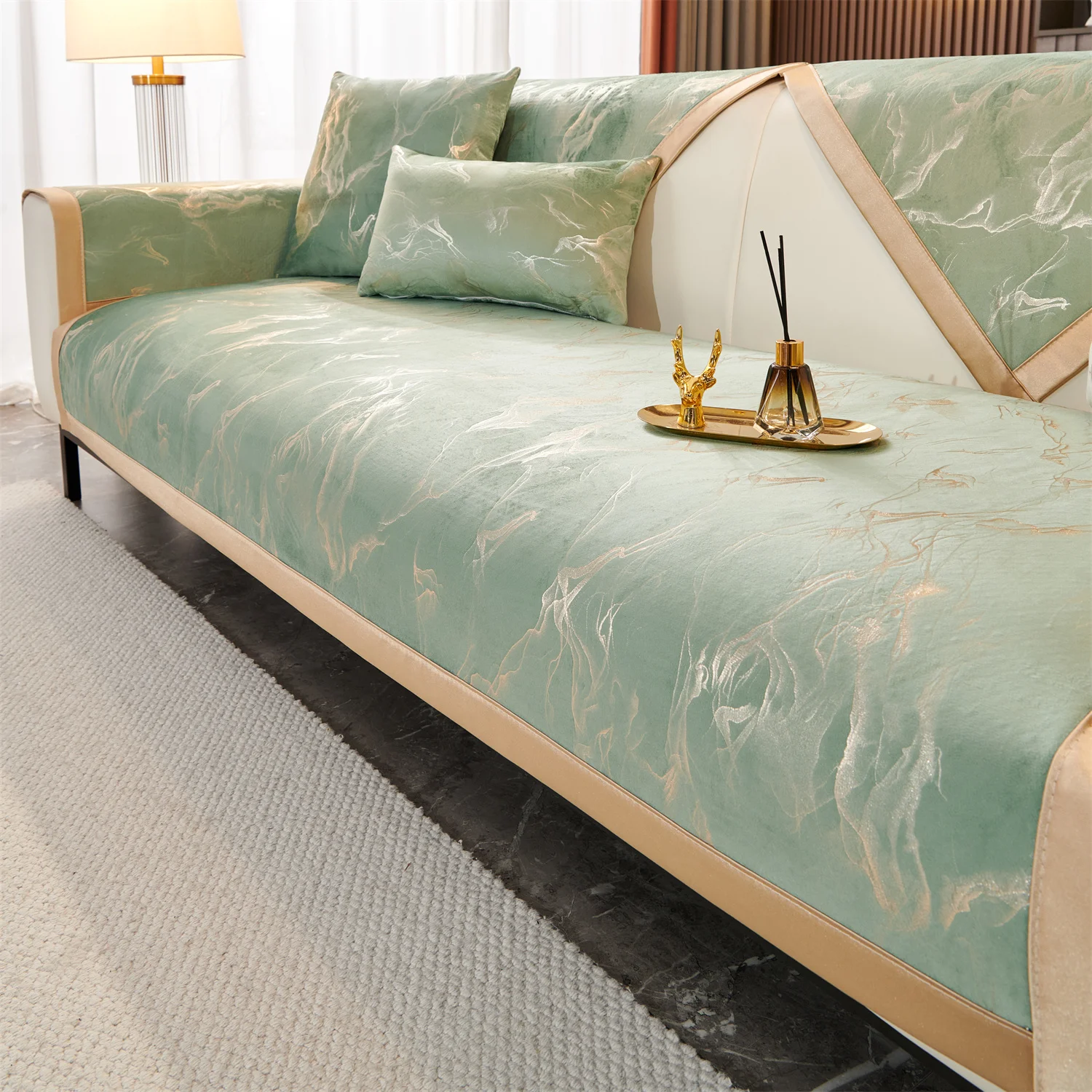 Marble Lines print velvet Sofa Cover for L Shape Sofa Covers