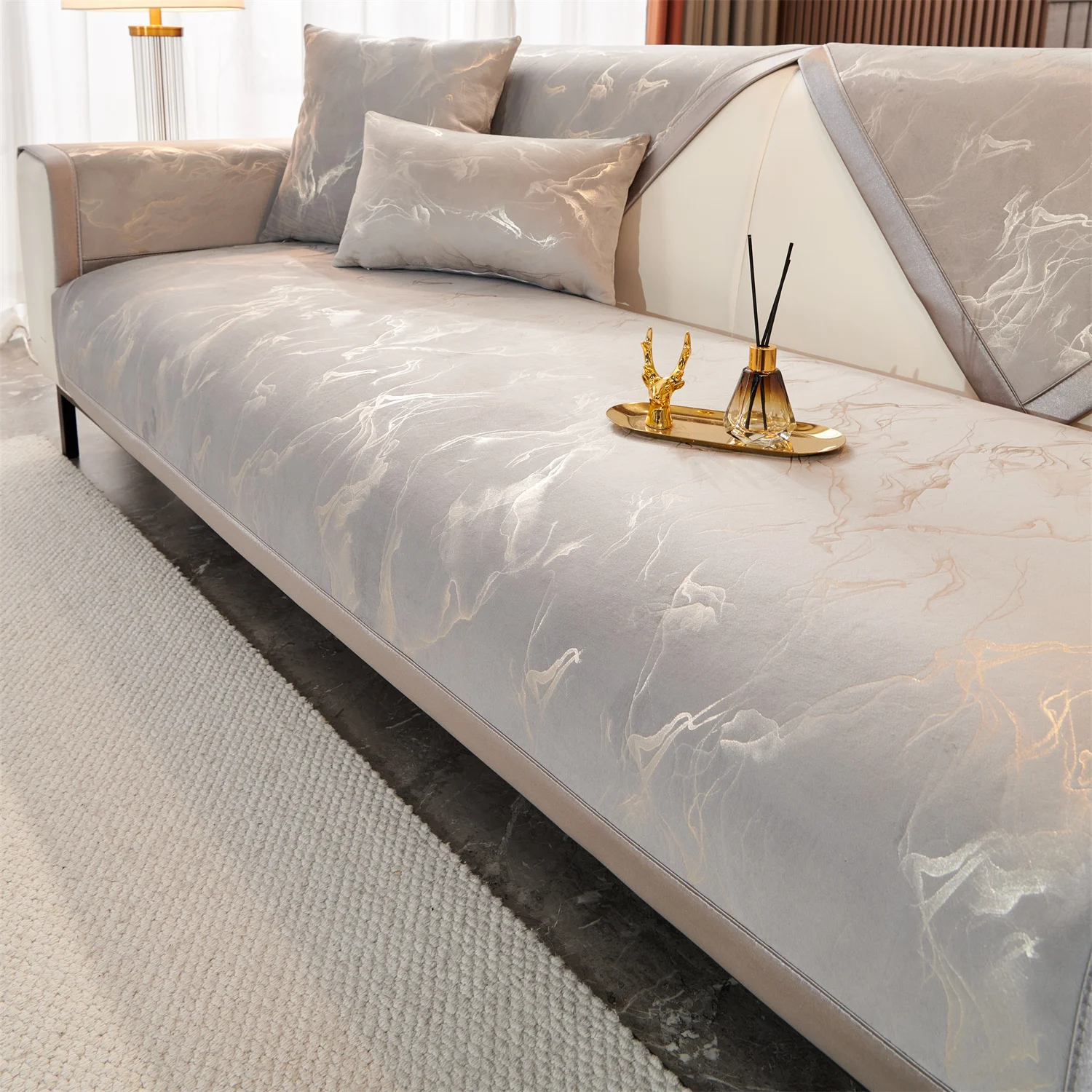 Marble Lines print velvet Sofa Cover for L Shape Sofa Covers