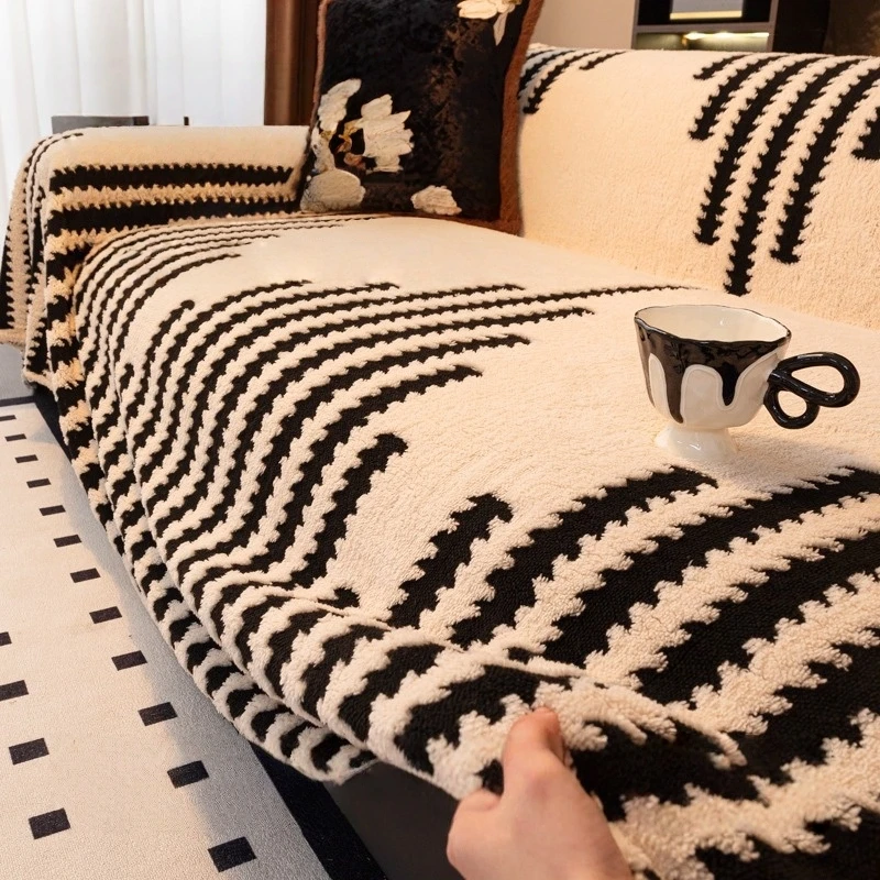 Thicken Warm Jacquard Tuffed Fleece Sofa Towel for Living Room