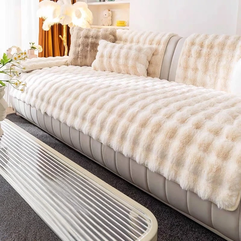 Thicken Imitation Rabbit Fur Plush Sofa Slipcover