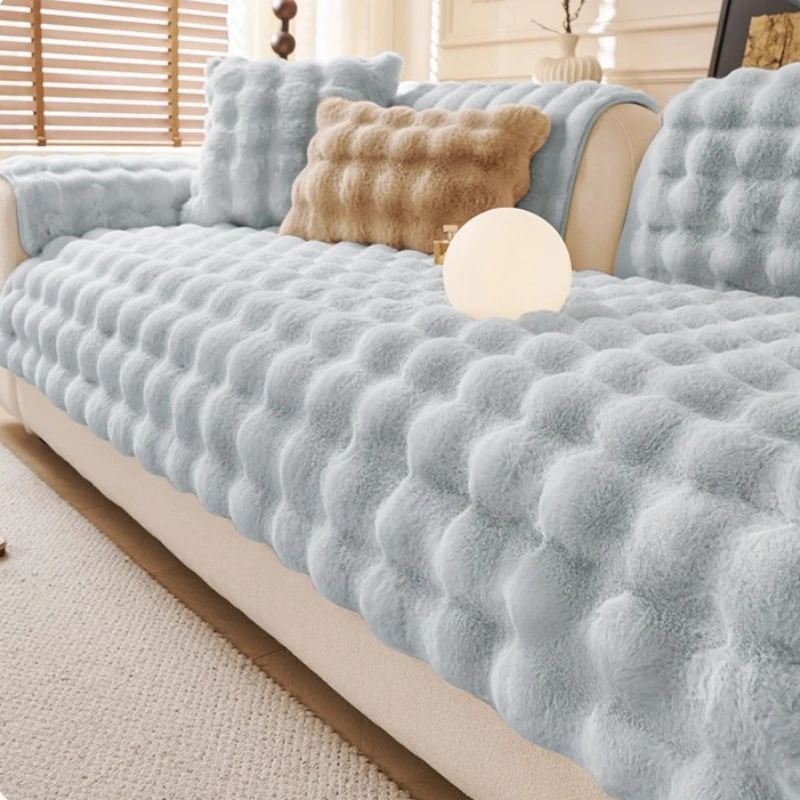 Thicken Imitation Rabbit Fur Plush Sofa Slipcover