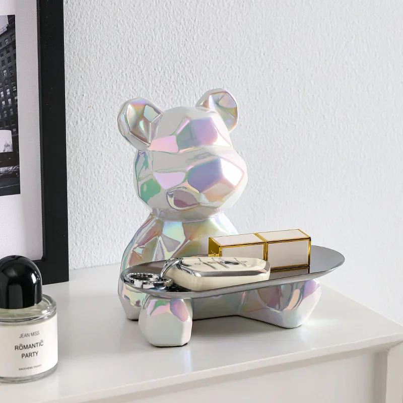 Geometric bear statue with tray storage FIGURINES & MINIATURES Color : Gold-A|Silver-A|White-A|Pink-A|Blue-B|Green-B Geometric bear statue with tray storage FIGURINES & MINIATURES Color : Gold-A|Silver-A|White-A|Pink-A|Blue-B|Green-B