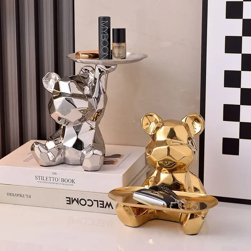Geometric bear statue with tray storage FIGURINES & MINIATURES Color : Gold-A|Silver-A|White-A|Pink-A|Blue-B|Green-B Geometric bear statue with tray storage FIGURINES & MINIATURES Color : Gold-A|Silver-A|White-A|Pink-A|Blue-B|Green-B
