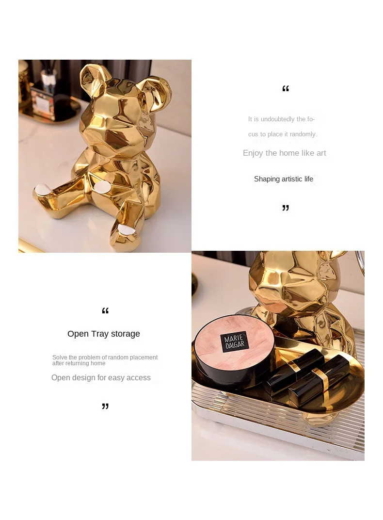 Geometric bear statue with tray storage Geometric bear statue with tray storage