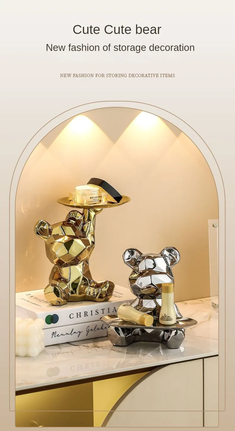 Geometric bear statue with tray storage Geometric bear statue with tray storage