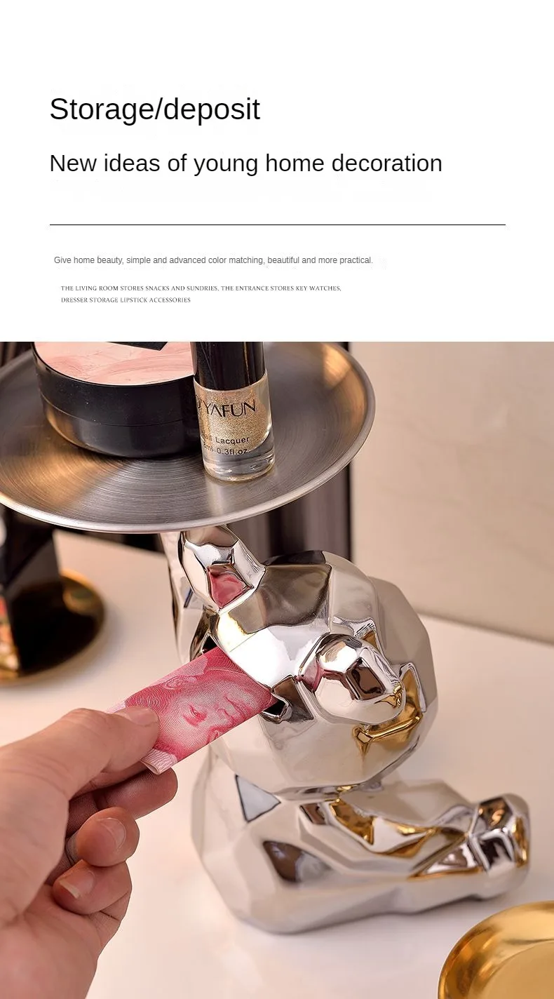 Geometric bear statue with tray storage Geometric bear statue with tray storage