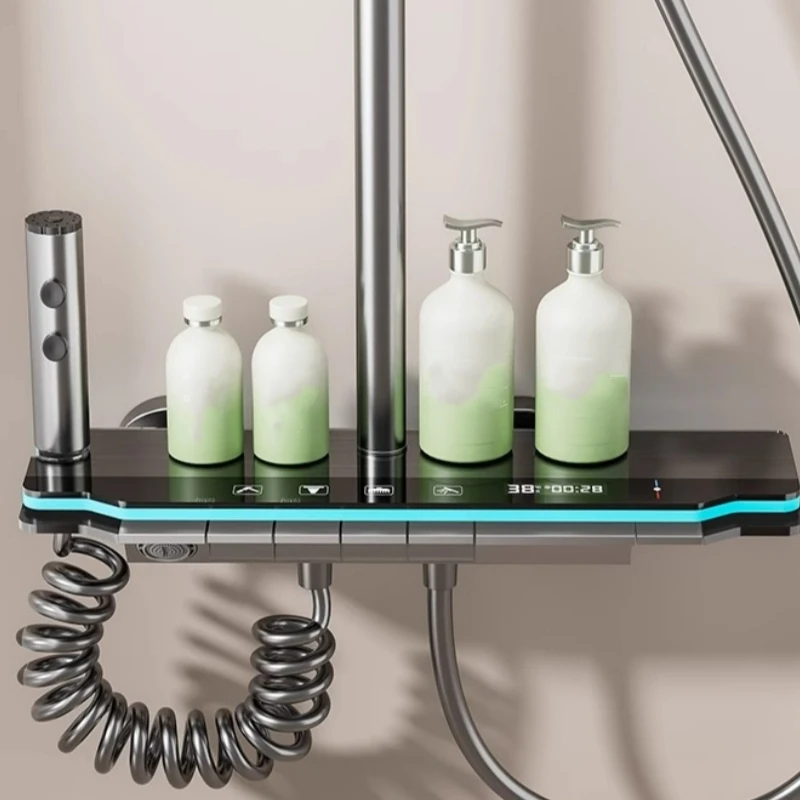 4 Functions Luxury Bathroom Shower Faucet Set  Digital Temperature Display With Light Shower Hot Cold Shower Mixer Taps