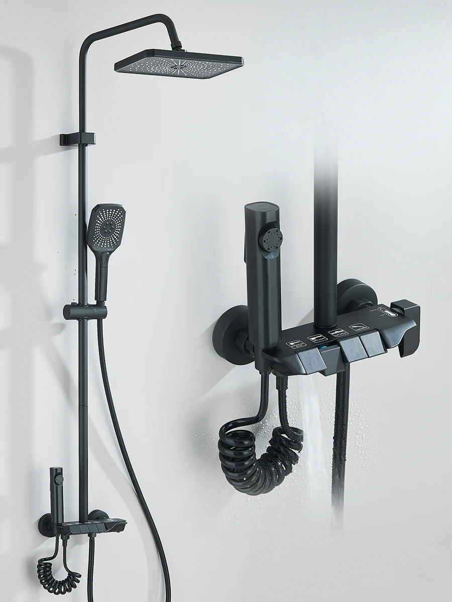 4-way Piano Shower System With Rain Shower Bidet Faucet Hot Cold Water Mixer For Bathroom Shower Kit