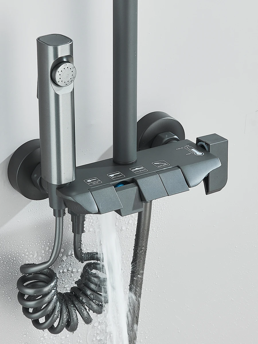 4-way Piano Shower System With Rain Shower Bidet Faucet Hot Cold Water Mixer For Bathroom Shower Kit