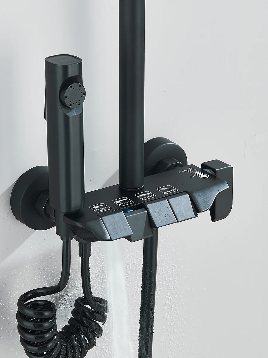 4-way Piano Shower System With Rain Shower Bidet Faucet Hot Cold Water Mixer For Bathroom Shower Kit Color : White Color|Matte Black|Gun Grey Color 4-way Piano Shower System With Rain Shower Bidet Faucet Hot Cold Water Mixer For Bathroom Shower Kit Color : White Color|Matte Black|Gun Grey Color