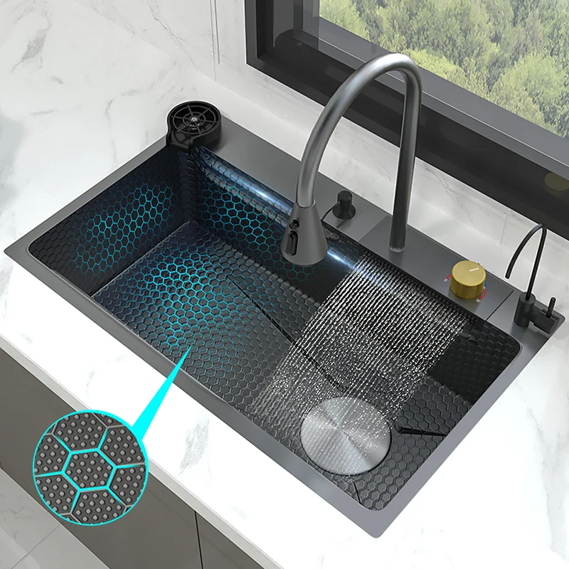 Stainless Steel Waterfall Kitchen Sink Intelligent Digital Display KITCHEN & DINNING Color : 88X48CM-KH-Right|100X50CM-KY-Left|100X50CM-KX-Right|100X50CM-KX-Golden|68x46CM-FM-Right|75x46CM-FM-Right|80x46CM-FM-Right|60x45CM-FI-Right|88X48CM-KI-Left|100x46CM-KZ-Right Stainless Steel Waterfall Kitchen Sink Intelligent Digital Display KITCHEN & DINNING Color : 88X48CM-KH-Right|100X50CM-KY-Left|100X50CM-KX-Right|100X50CM-KX-Golden|68x46CM-FM-Right|75x46CM-FM-Right|80x46CM-FM-Right|60x45CM-FI-Right|88X48CM-KI-Left|100x46CM-KZ-Right