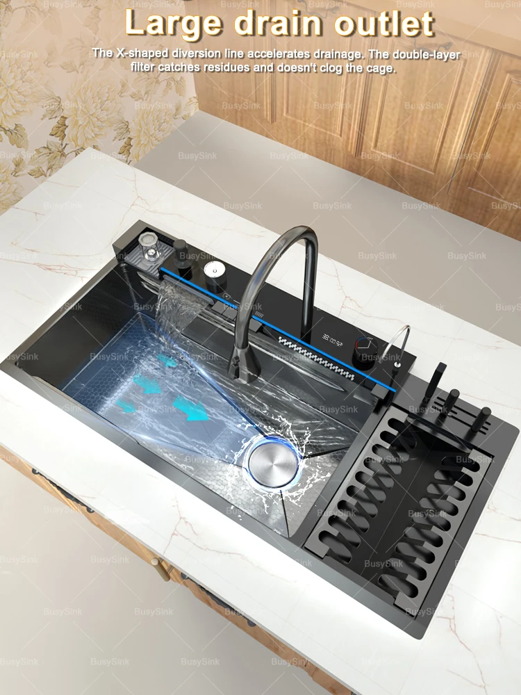 Stainless Steel Waterfall Kitchen Sink Intelligent Digital Display Stainless Steel Waterfall Kitchen Sink Intelligent Digital Display