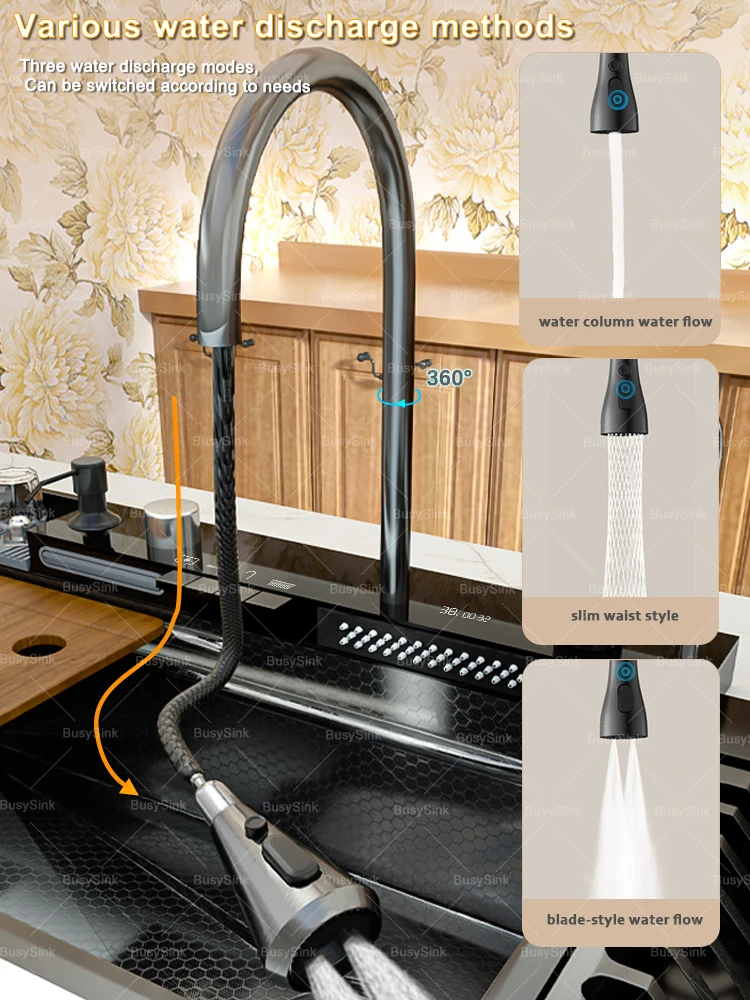 Stainless Steel Waterfall Kitchen Sink Intelligent Digital Display Stainless Steel Waterfall Kitchen Sink Intelligent Digital Display