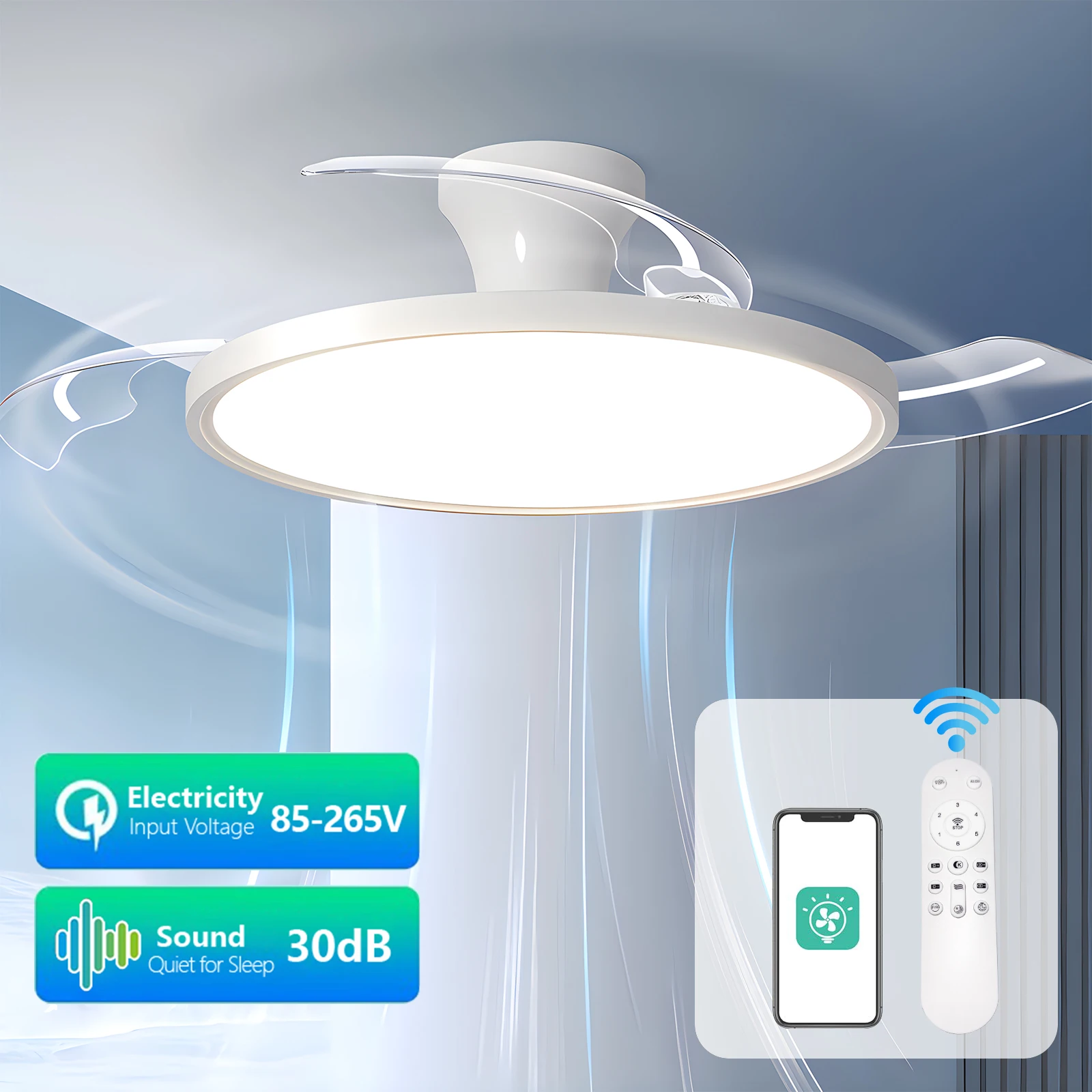 Modern Invisible Ceiling Fan with LED Light