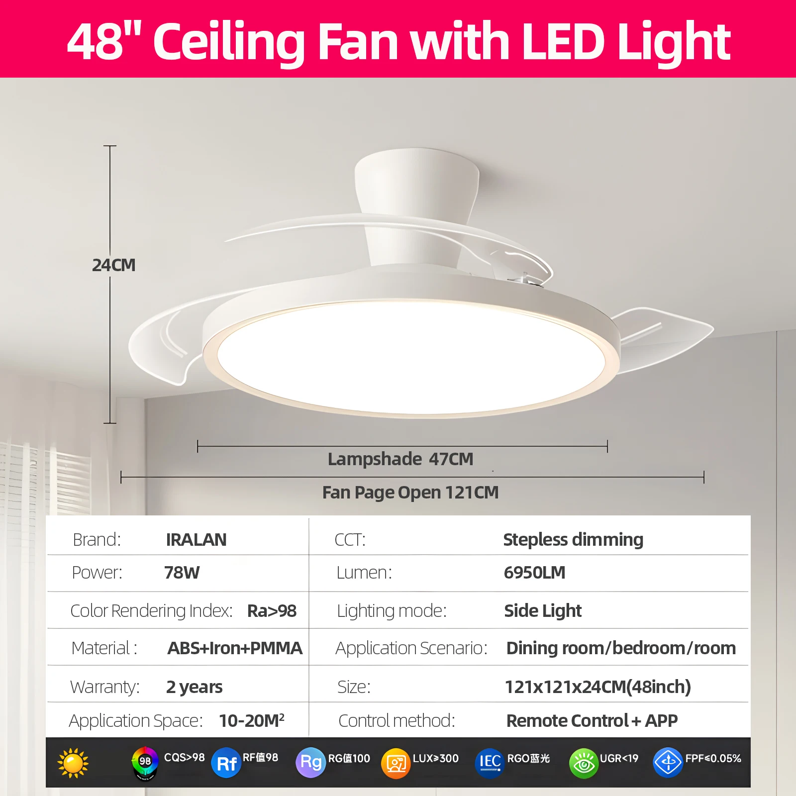 Modern Invisible Ceiling Fan with LED Light