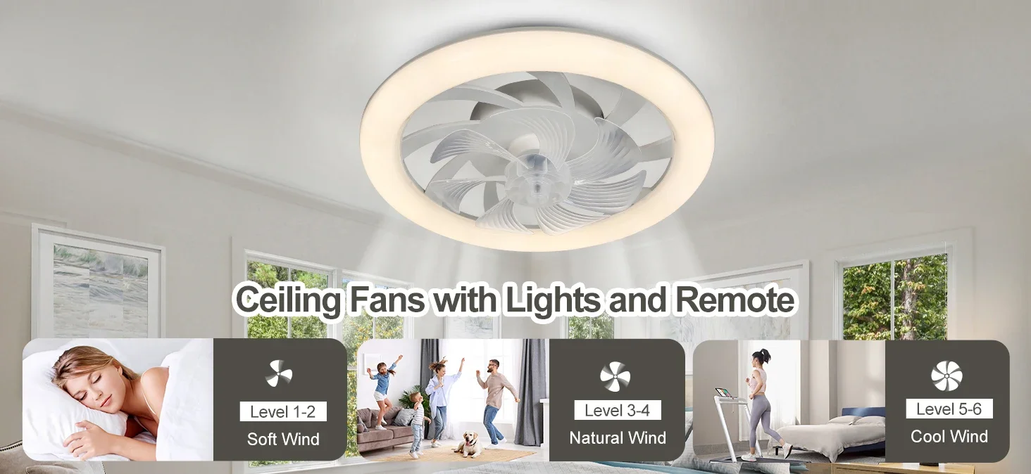 48cm Low Floor Thin LED Ceiling Fan Ceiling Light, with Lighting, Low Noise, Remote