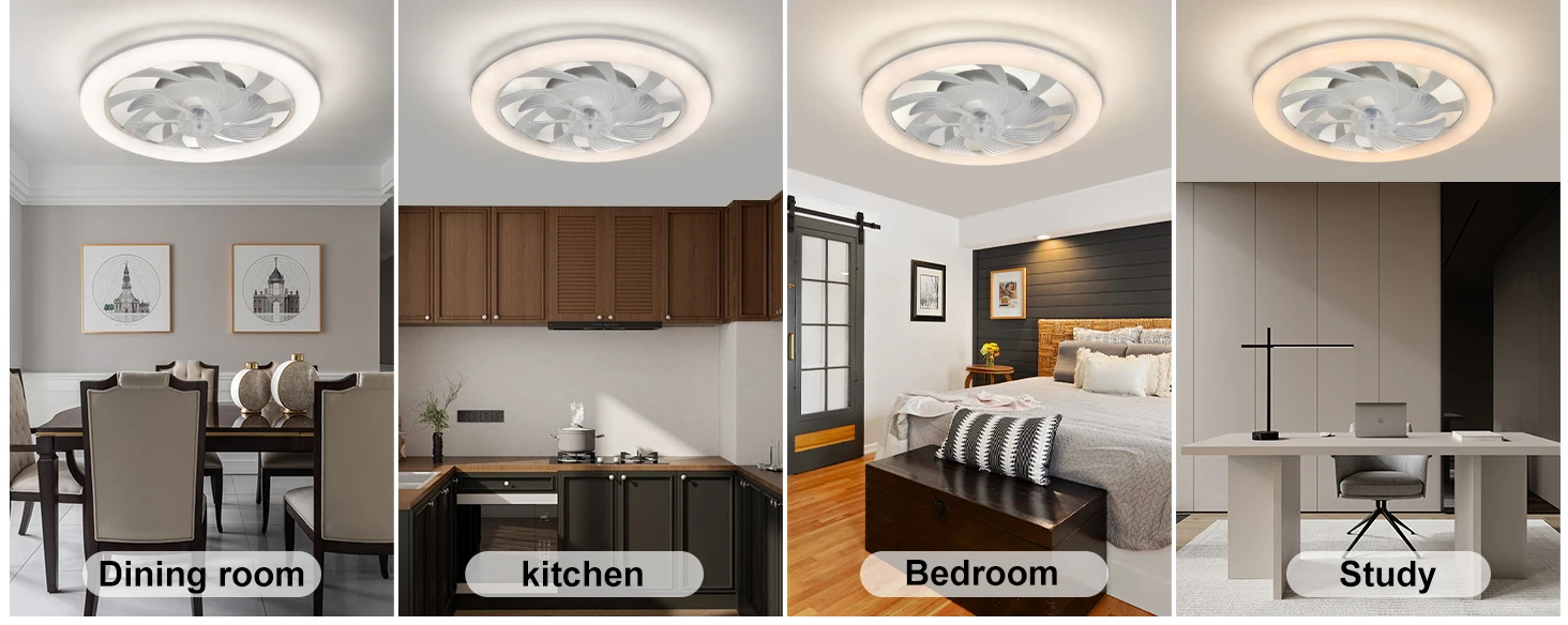48cm Low Floor Thin LED Ceiling Fan Ceiling Light, with Lighting, Low Noise, Remote