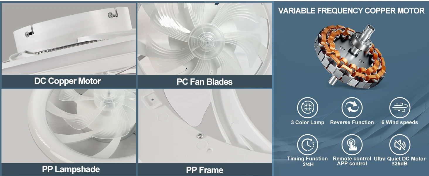 48cm Low Floor Thin LED Ceiling Fan Ceiling Light, with Lighting, Low Noise, Remote