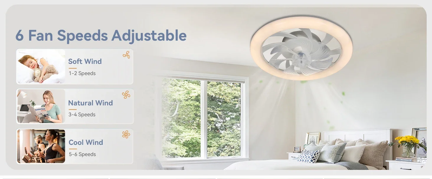 48cm Low Floor Thin LED Ceiling Fan Ceiling Light, with Lighting, Low Noise, Remote