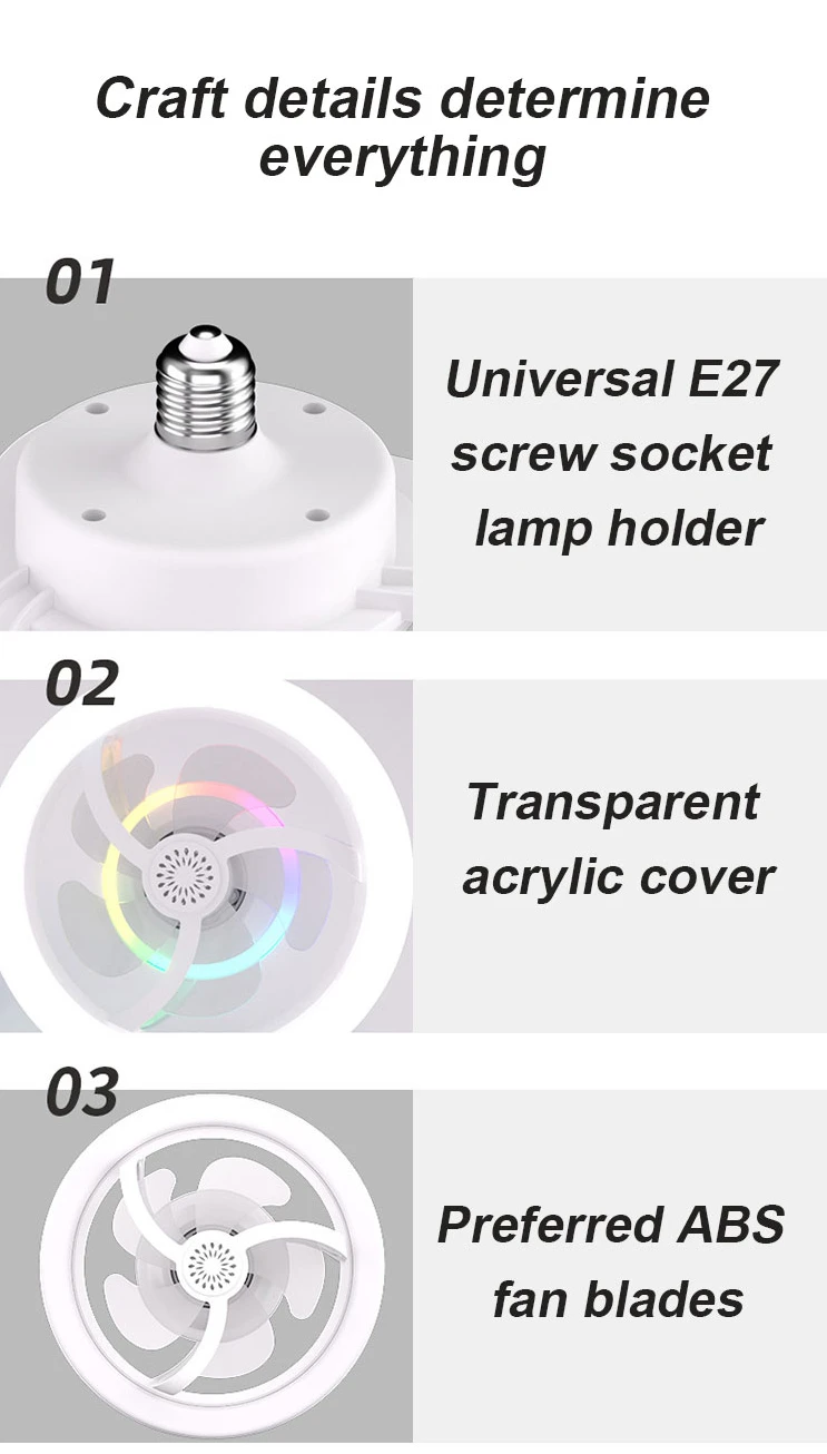 360&deg;Rotating E27 Ceiling Fan Bulb LED Light with Remote